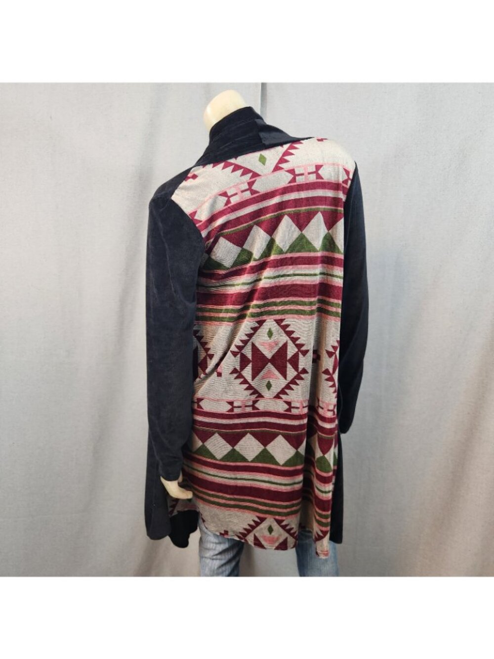 Southwestern Style & Black Long Sleeve Open Sweater Duster Jacket MEDIUM LARGE - Picture 6 of 8
